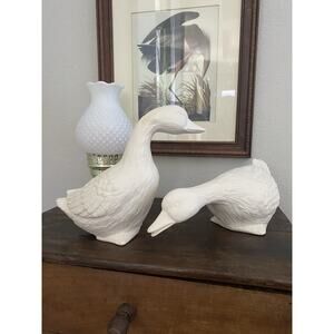 Vintage Ready To Paint Scioto Ceramic Bisque Goose Set 1987 Set Of 2 Large Geese
